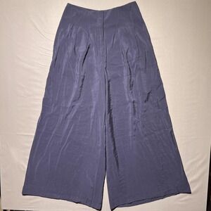 Anthropologie Pants Womens 10 Blue Wide Leg Pleated Culottes‎ Lined Zip Fly